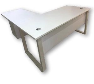 مكتب مدير حرف (L) قرصة ستارة على شاسيه معدني خشب ام دي اف على شاسيه معدني دهان الكتروستاتك+وحدة ادراج 4 درج ثابتة سنترلوك مقاس 180 سم × 70 سم ابيض ومتعدد الالوان 