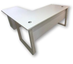 مكتب مدير حرف (L) قرصة ستارة على شاسيه معدني خشب ام دي اف على شاسيه معدني دهان الكتروستاتك+وحدة ادراج 4 درج ثابتة سنترلوك مقاس 200 سم × 100 سم ابيض ومتعدد الالوان 