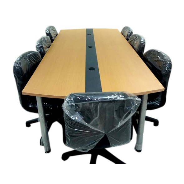 طاولة اجتماعات خشب MDF على شاسيه معدن دهان إلكتروستاتيك مقاس 300 سم × 120 سم بيج ومتعدد (قطعتين)