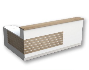 كونتر استقبال خشب MDF حرف (L) برف جانبي وحدة ادراج خشب MDF 3 درج متحركه مقاس سم × 200 سم × 140 سم